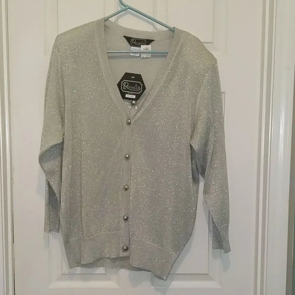 Rochelle silver shimmer cardigan Sz L NWT
